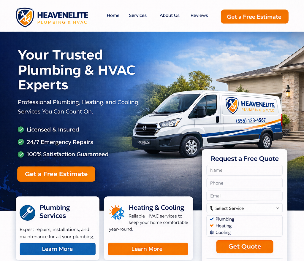 HeavenElite Plumbing and HVAC website with AI phone agent and smart scheduling built by MOUNT